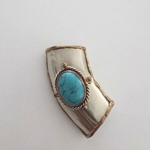 Silver and Gold Scarf Holder with Turquoise Stone (Scarf Slide)